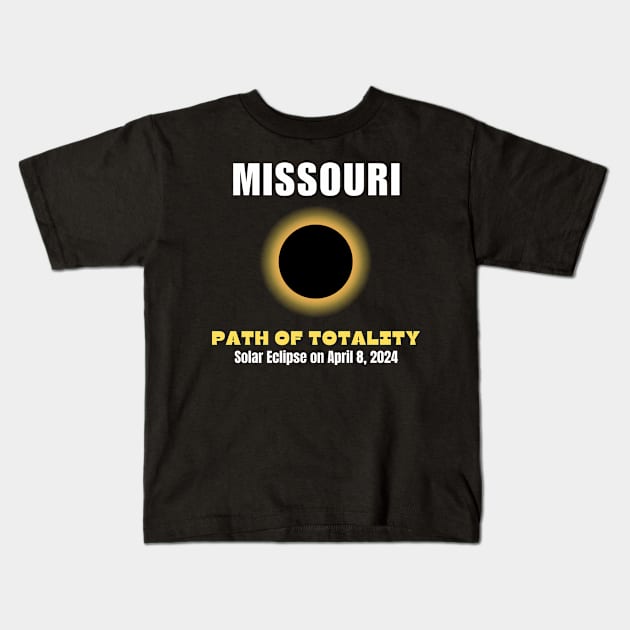 Missouri Path Of Totality Solar Eclipse On April 8 2024 Kids T-Shirt by Mojakolane